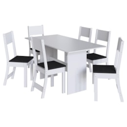 Mesa de Jantar Karla 150x76 com Tampo em MDP e 6 Cadeiras Branco/Preto - Indekés