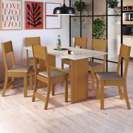 Mesa de Jantar Karla 150x76 com Tampo em MDP e 6 Cadeiras Freijó/Off White/Cacau - Indekés Mesa de Jantar Karla 150x76 com Tampo em MDP e 6 Cadeiras Freijó/Off White/Cacau - Indekés