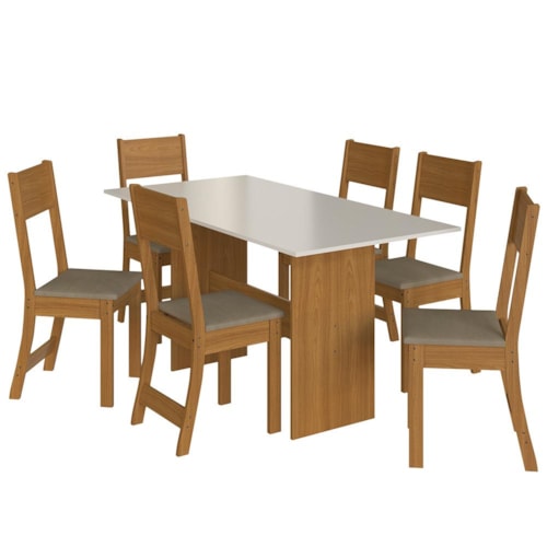 Mesa de Jantar Karla 150x76 com Tampo em MDP e 6 Cadeiras Freijó/Off White/Cacau - Indekés