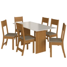 Mesa de Jantar Karla 150x76 com Tampo em MDP e 6 Cadeiras Freijó/Off White/Cacau - Indekés Mesa de Jantar Karla 150x76 com Tampo em MDP e 6 Cadeiras Freijó/Off White/Cacau - Indekés