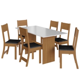 Mesa de Jantar Karla 150x76 com Tampo em MDP e 6 Cadeiras Freijó/Off White/Preto - Indekés