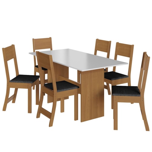Mesa de Jantar Karla 150x76 com Tampo em MDP e 6 Cadeiras Freijó/Off White/Preto - Indekés