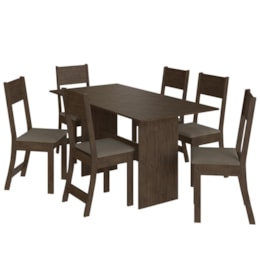 Mesa de Jantar Karla 150x76 com Tampo em MDP e 6 Cadeiras Noce/Cacau - Indekés  Mesa de Jantar Karla 150x76 com Tampo em MDP e 6 Cadeiras Noce/Cacau - Indekés