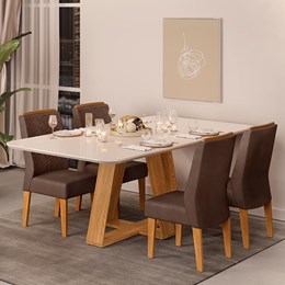 Mesa de Jantar Kiara com 4 Cadeiras Lidia Carvalho Nobre/Off White/Moca - PR Móveis 