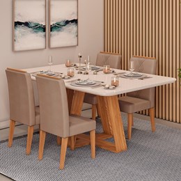 Mesa de Jantar Kiara com 4 Cadeiras Yasmin Carvalho Nobre/Off White/Kraft - PR Móveis  