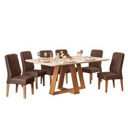 Mesa de Jantar Kiara com 6 Cadeiras Lidia Carvalho Nobre/Off White/Moca - PR Móveis  