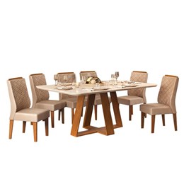 Mesa de Jantar Kiara com 6 Cadeiras Lidia Freijó/Off White/Kraft - PR Móveis  