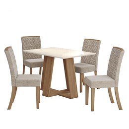 Mesa de Jantar Lins Tampo de MDF com 4 Cadeiras Esther Nature/Off White/Veludo Creme - Móveis Henn