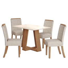 Mesa de Jantar Lins Tampo de MDF com 4 Cadeiras Malu Nature/Off White/Suede Linho - Móveis Henn