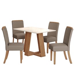 Mesa de Jantar Lins Tampo de MDF com 4 Cadeiras Malu Nature/Off White/Veludo Marrom Amêndoa - Móveis Henn