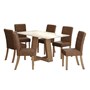 Mesa de Jantar Lins Tampo de MDF com 6 Cadeiras Esther Nature/Off White/Corano Caramelo - Móveis Henn