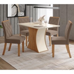 Mesa de Jantar Luíza Tampo de MDF com 4 Cadeiras Vita Nature/Off White/Suede Bege - Móveis Henn
