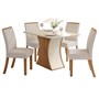 Mesa de Jantar Luíza Tampo de MDF com 4 Cadeiras Vita Nature/Off White/Suede Linho - Móveis Henn