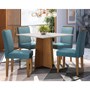 Mesa de Jantar Marina 100x100 com 4 Cadeiras Amanda Ipê/Off White/Azul Claro - PR Móveis