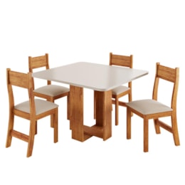 Mesa de Jantar Oasis 90x90 com 4 Cadeiras Brisa Mel/Blonde/Linho Bronze - Viero