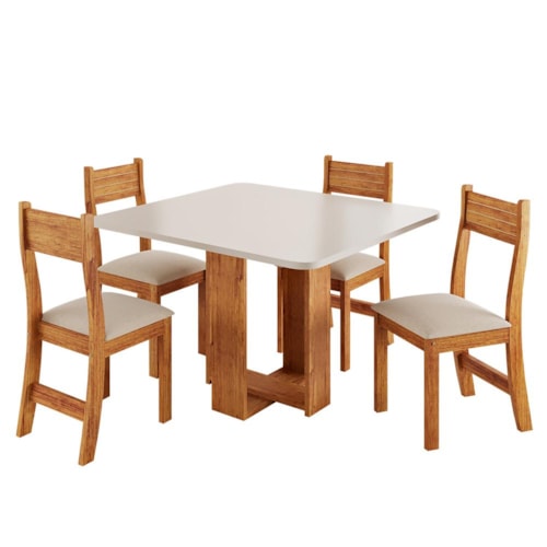 Mesa de Jantar Oasis 90x90 com 4 Cadeiras Brisa Mel/Blonde/Linho Bronze - Viero