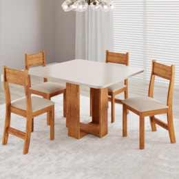 Mesa de Jantar Oasis 90x90 com 4 Cadeiras Brisa Mel/Blonde/Linho Bronze - Viero