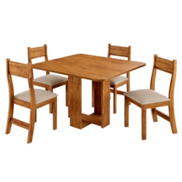 Mesa de Jantar Oasis 90x90 com 4 Cadeiras Brisa Mel/Linho Bronze - Viero
