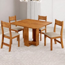 Mesa de Jantar Oasis 90x90 com 4 Cadeiras Brisa Mel/Linho Bronze - Viero