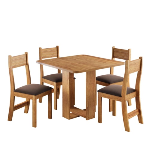 Mesa de Jantar Oasis 90x90 com 4 Cadeiras Brisa Mel/Veludo Bombom - Viero