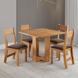 Mesa de Jantar Oasis 90x90 com 4 Cadeiras Brisa Mel/Veludo Bombom - Viero