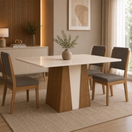 Mesa de Jantar Orus 4 Lugares com Tampo de MDF e Canto Reto 120x80 Nature/Off White - Móveis Henn 