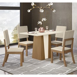 Mesa de Jantar Orus Tampo de MDF com 4 Cadeiras Milla Nature/Off White/Suede Linho - Móveis Henn