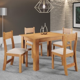 Mesa de Jantar Palace 110x75 com 4 Cadeiras Brisa Mel/Linho Bronze - Viero