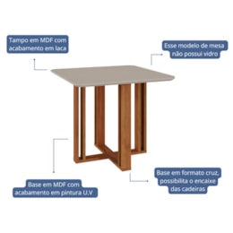 Mesa de Jantar Quadrada Flora 95x95 Cinamomo/Off White com Tampo em MDF - Cimol Móveis Mesa de Jantar Quadrada Flora 95x95 Cinamomo/Off White com Tampo em MDF - Cimol Móveis