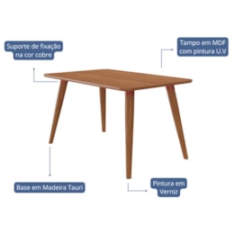 Mesa de Jantar Retangular Adele 130x80 Madeira/Cinamomo com Tampo em MDF - Cimol Móveis Mesa de Jantar Retangular Adele 130x80 Madeira/Cinamomo com Tampo em MDF - Cimol Móveis