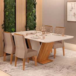 Mesa de Jantar Rute com 4 Cadeiras Lidia Carvalho Nobre/Off White/Kraft - PR Móveis  