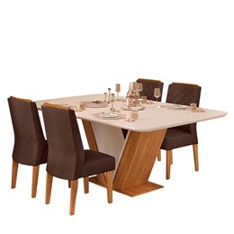 Mesa de Jantar Rute com 4 Cadeiras Lidia Carvalho Nobre/Off White/Moca - PR Móveis  