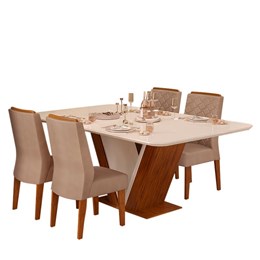 Mesa de Jantar Rute com 4 Cadeiras Lidia Freijó/Off White/Kraft - PR Móveis  