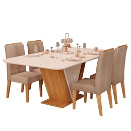 Mesa de Jantar Rute com 4 Cadeiras Yasmin Carvalho Nobre/Off White/Kraft - PR Móveis  