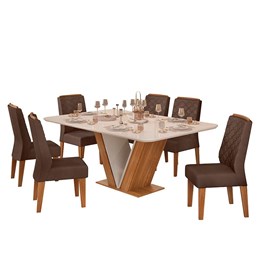 Mesa de Jantar Rute com 6 Cadeiras Lidia Carvalho Nobre/Off White/Moca - PR Móveis  