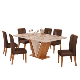 Mesa de Jantar Rute com 6 Cadeiras Yasmin Carvalho Nobre/Off White/Moca - PR Móveis  