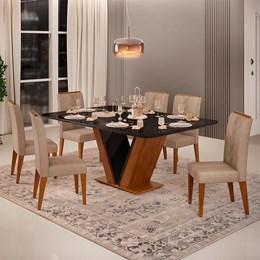 Mesa de Jantar Rute com 6 Cadeiras Yasmin Freijó/Preto Brilho/Kraft - PR Móveis  