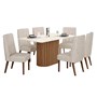 Mesa de Jantar Solana Tampo de MDF com 6 Cadeiras Eloá Nature/Off White/Suede Linho - Móveis Henn