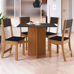 Mesa de Jantar Talita 91,8x68 com Tampo em MDP e 4 Cadeiras Freijó/Chumbo/Preto - Indekés
