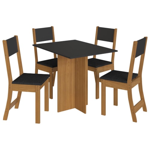 Mesa de Jantar Talita 91,8x68 com Tampo em MDP e 4 Cadeiras Freijó/Chumbo/Preto - Indekés