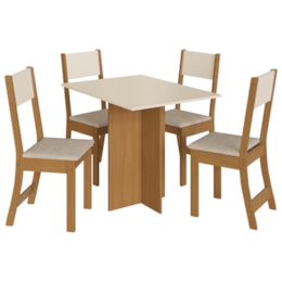 Mesa de Jantar Talita 91,8x68 com Tampo em MDP e 4 Cadeiras Freijó/Off White - Indekés