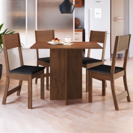 Mesa de Jantar Talita 91,8x68 com Tampo em MDP e 4 Cadeiras Noce/Preto - Indekés