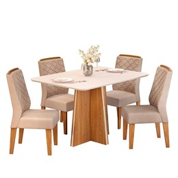 Mesa de Jantar Vanda com 4 Cadeiras Lidia Carvalho Nobre/Off White/Kraft - PR Móveis  