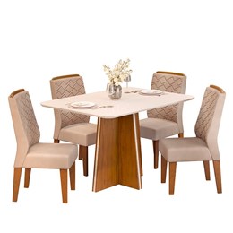 Mesa de Jantar Vanda com 4 Cadeiras Lidia Freijó/Off White/Kraft - PR Móveis  