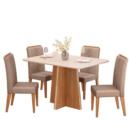 Mesa de Jantar Vanda com 4 Cadeiras Yasmin Carvalho Nobre/Off White/Kraft - PR Móveis 