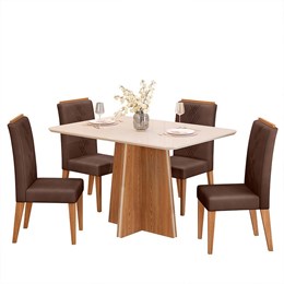 Mesa de Jantar Vanda com 4 Cadeiras Yasmin Carvalho Nobre/Off White/Moca - PR Móveis 