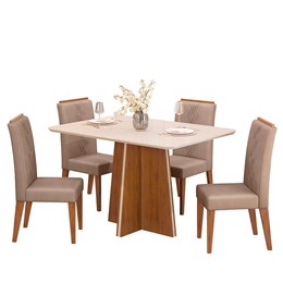 Mesa de Jantar Vanda com 4 Cadeiras Yasmin Freijó/Off White/Kraft - PR Móveis  