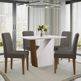 Mesa de Jantar Veneza 120x80 com 4 Cadeiras Amanda Imbuia/Off White/Cinza - PR Móveis 