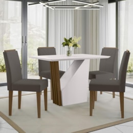 Mesa de Jantar Veneza 120x80 com 4 Cadeiras Amanda Imbuia/Off White/Veludo Cinza Escuro - New Ceval