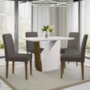 Mesa de Jantar Veneza 120x80 com 4 Cadeiras Amanda Imbuia/Off White/Veludo Cinza Escuro - New Ceval